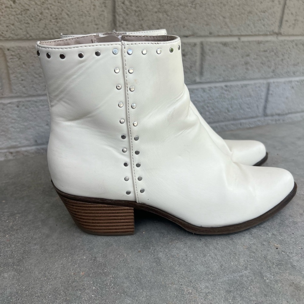 White/Ivory Ankle Boots with Silver Studs